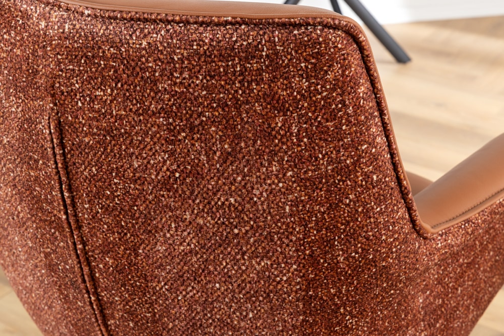 Drehbarer Stuhl LE GRAND cognac Echtleder Strukturstoff schwarzes Metallgestell