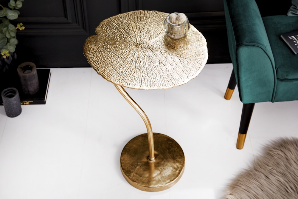 Handgearbeiteter Design Beistelltisch ABSTRACT LEAF 40cm gold
