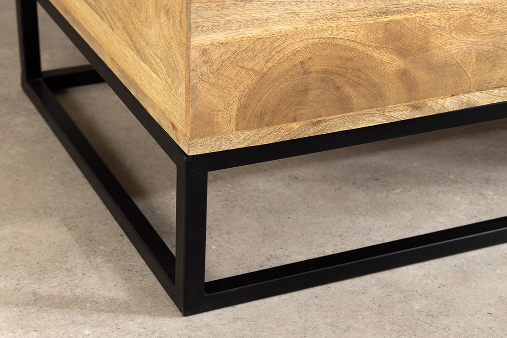 Höhenverstellbarer Couchtisch MAKASSAR FUNCTION 110cm natur cream finish Mangoholz massiv