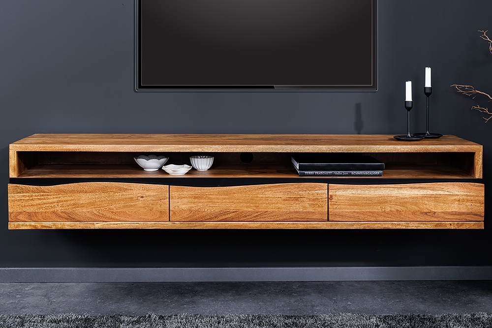 Hängendes TV-Lowboard MAMMUT 160cm braun Akazie honey finish Massivholz Baumkante
