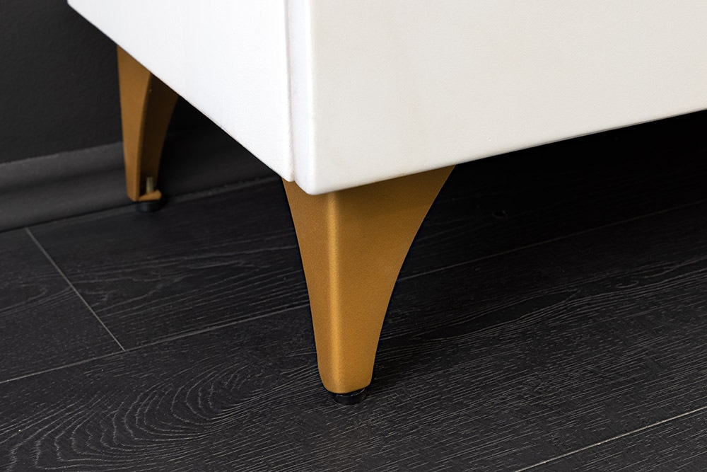 Massives TV-Lowboard GOLDEN SUNSET 180cm weiß gold Mangoholz 3D Schnitzereien Metallfüße