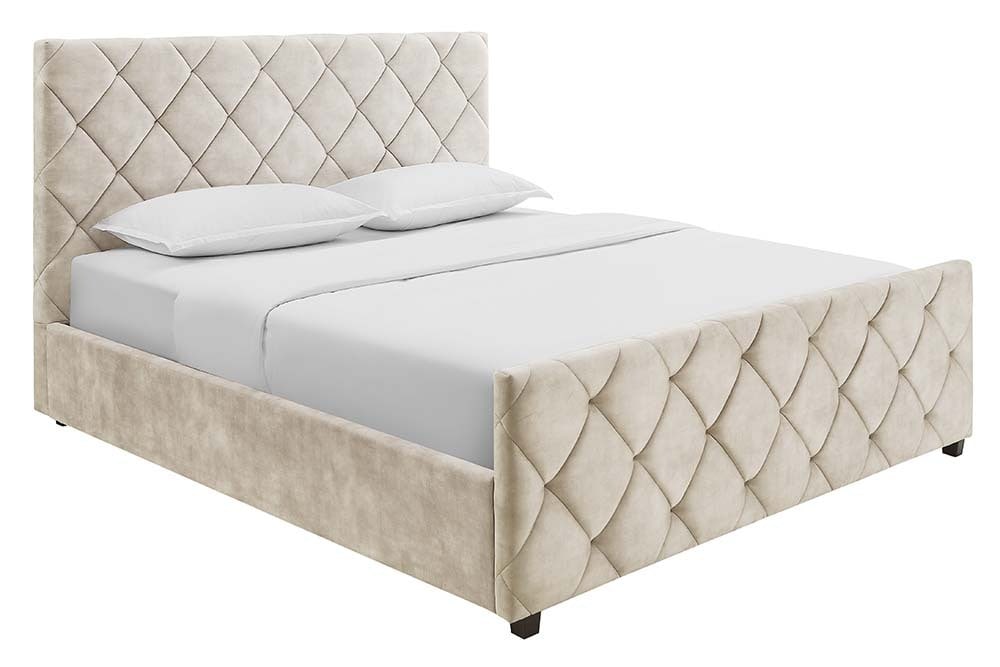 Design Boxbett ELYSIUM 160x200cm champagner beige Samt mit Stauraum und Lattenrost