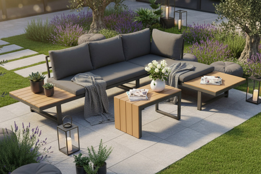 Wetterfestes Gartenmöbel Set IBIZA MODULAR LOUNGE 250cm anthrazit Aluminium inkl. Sitzpolster