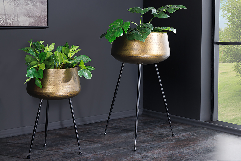 2er Set Blumentopf FLOWERS 65cm messing gold schwarz Hammerschlag-Design » Jetzt kaufen