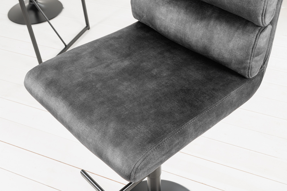 Höhenverstellbarer Barhocker COMFORT dunkelgrau Samt drehbar mit Lehne Metall schwarz