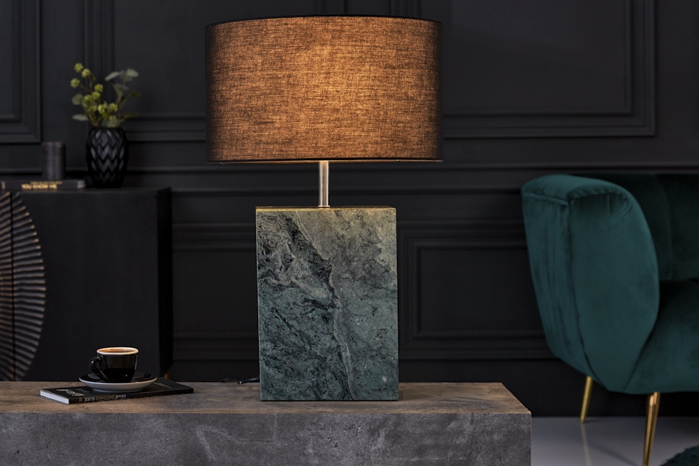 Design Tischlampe NOBLE 55cm grün Marmorfuß Stoffschirm