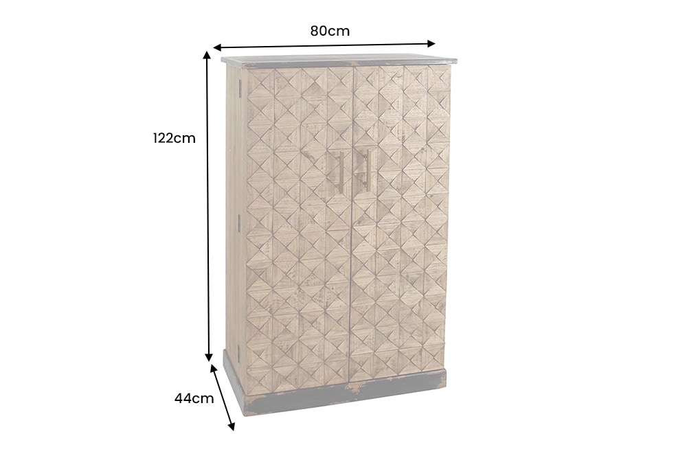 Design Barschrank BODEGA 120cm natur Pinienholz mit 3D-Front und Flaschenregal