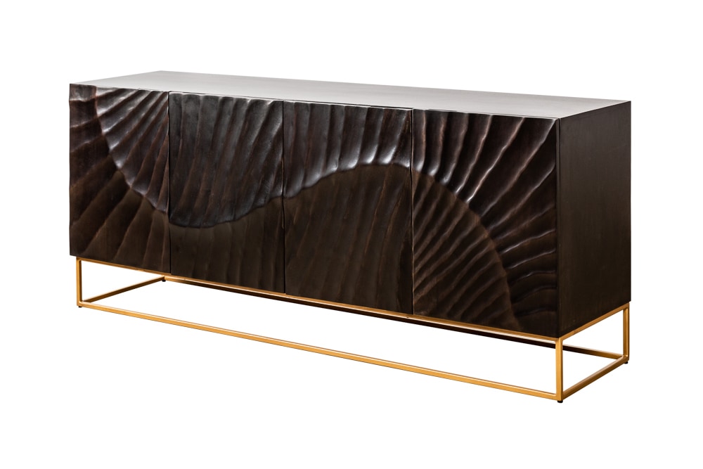 Massives Sideboard SCORPION 180cm schwarz Mangoholz aufwendige 3D Schnitzereien