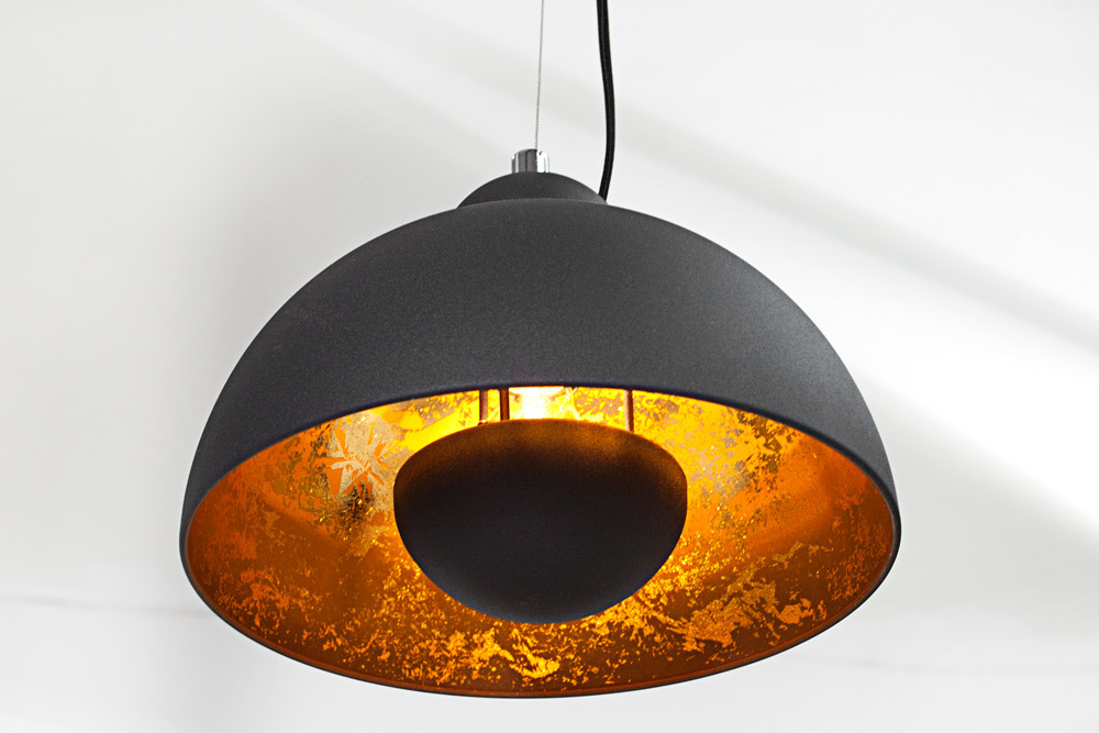 Elegante Hängelampe STUDIO 3 110cm schwarz Blattgold-Optik drei Schirme Elegante Hängelampe STUDIO 3 110cm schwarz Blattgold-Optik drei Schirme