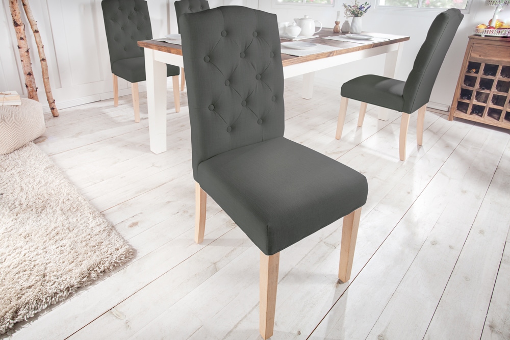 Eleganter Stuhl CASTLE grau mit Chesterfield Steppung