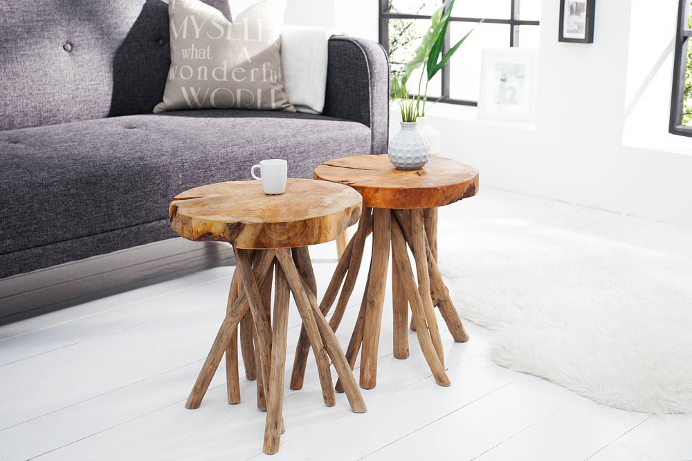 Exklusiver Beistelltisch ROOT 30cm natur Teak Massivholz Hocker Wurzelholz rund