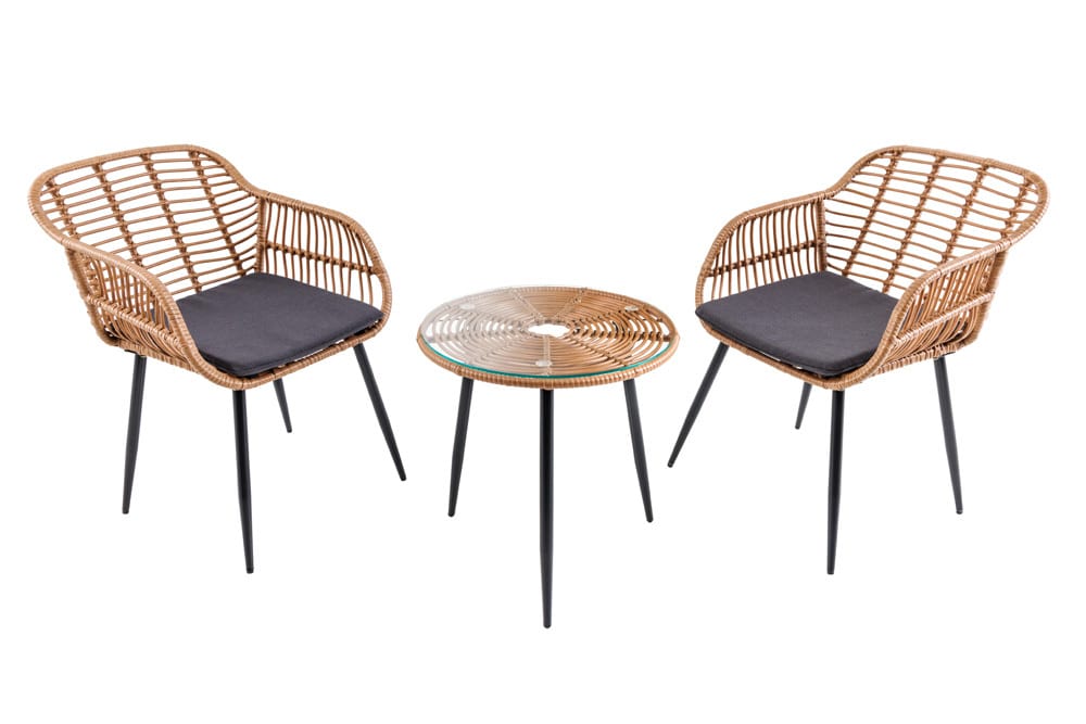 In- und Outdoor Bistro Balkon-Set PARIS braun Polyrattan Sitzgruppe wetterfest mit Tisch