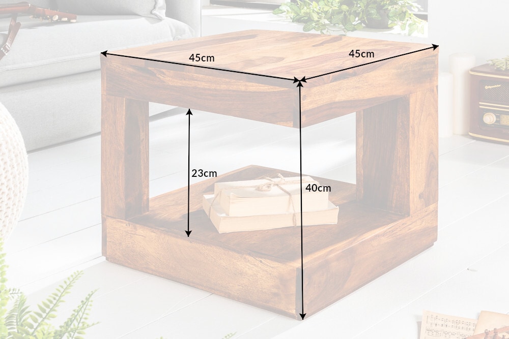 Massiver Edelholz Couchtisch GIANT 45cm braun Sheesham stone finish mit Ablage