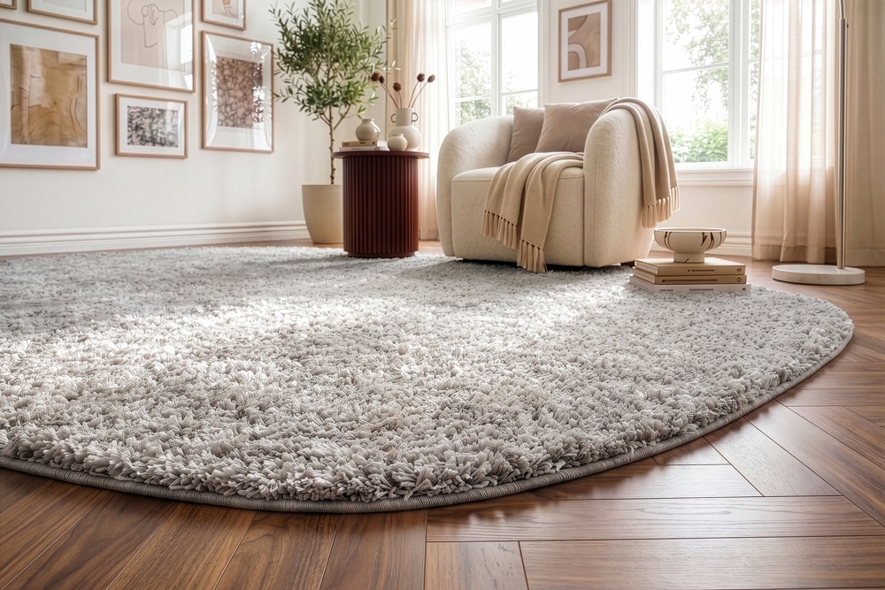 Design Teppich ORGANIC 350x240cm creme Hochflor Indoor-Teppich organische Form