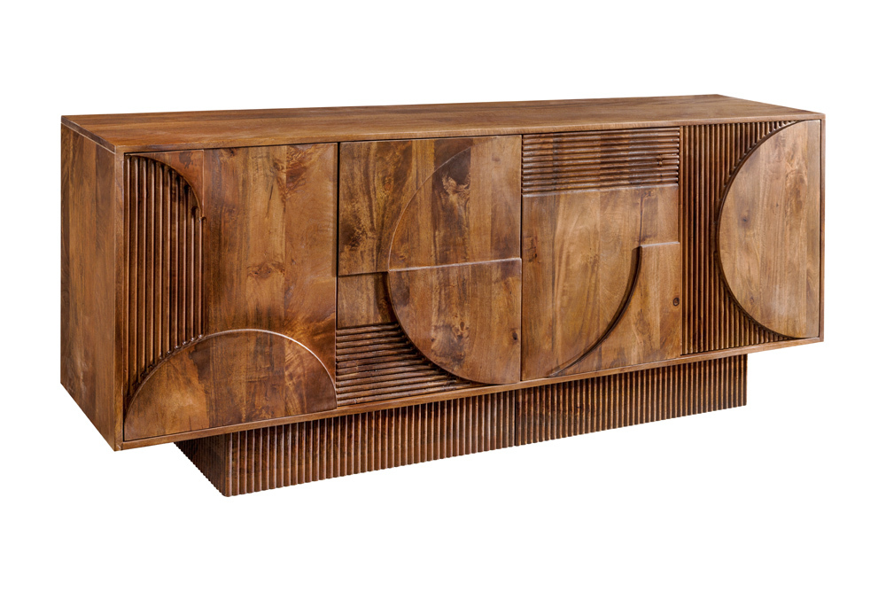 Massives Sideboard ART DECO 170cm braun smoke Mangoholz 3D-Front
