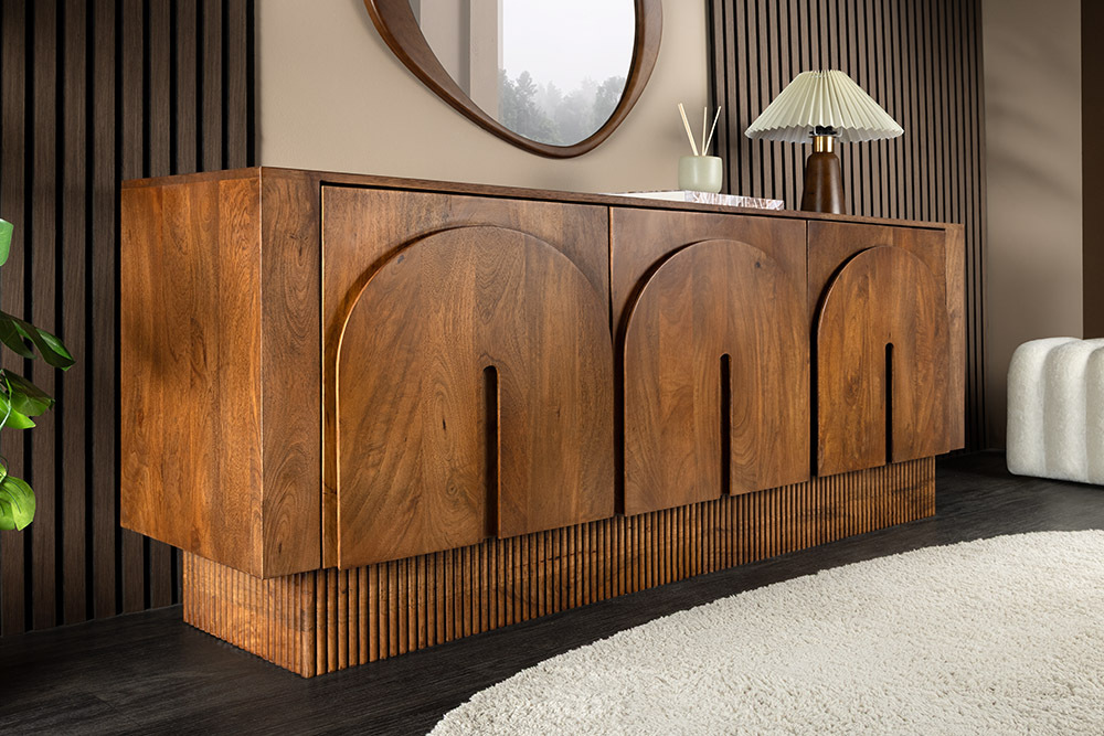 Design Sideboard ARCADIA 160cm braun Mangoholz mit Bogenfront