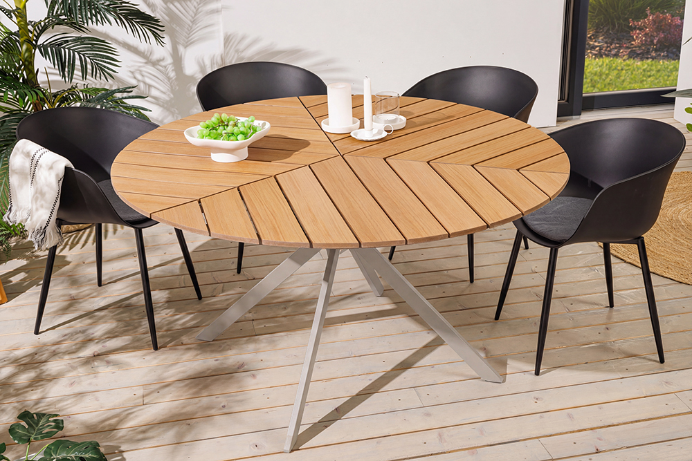 Runder Gartentisch DESIGNO 120cm natur Holz-Design greige Metall In- und Outdoor