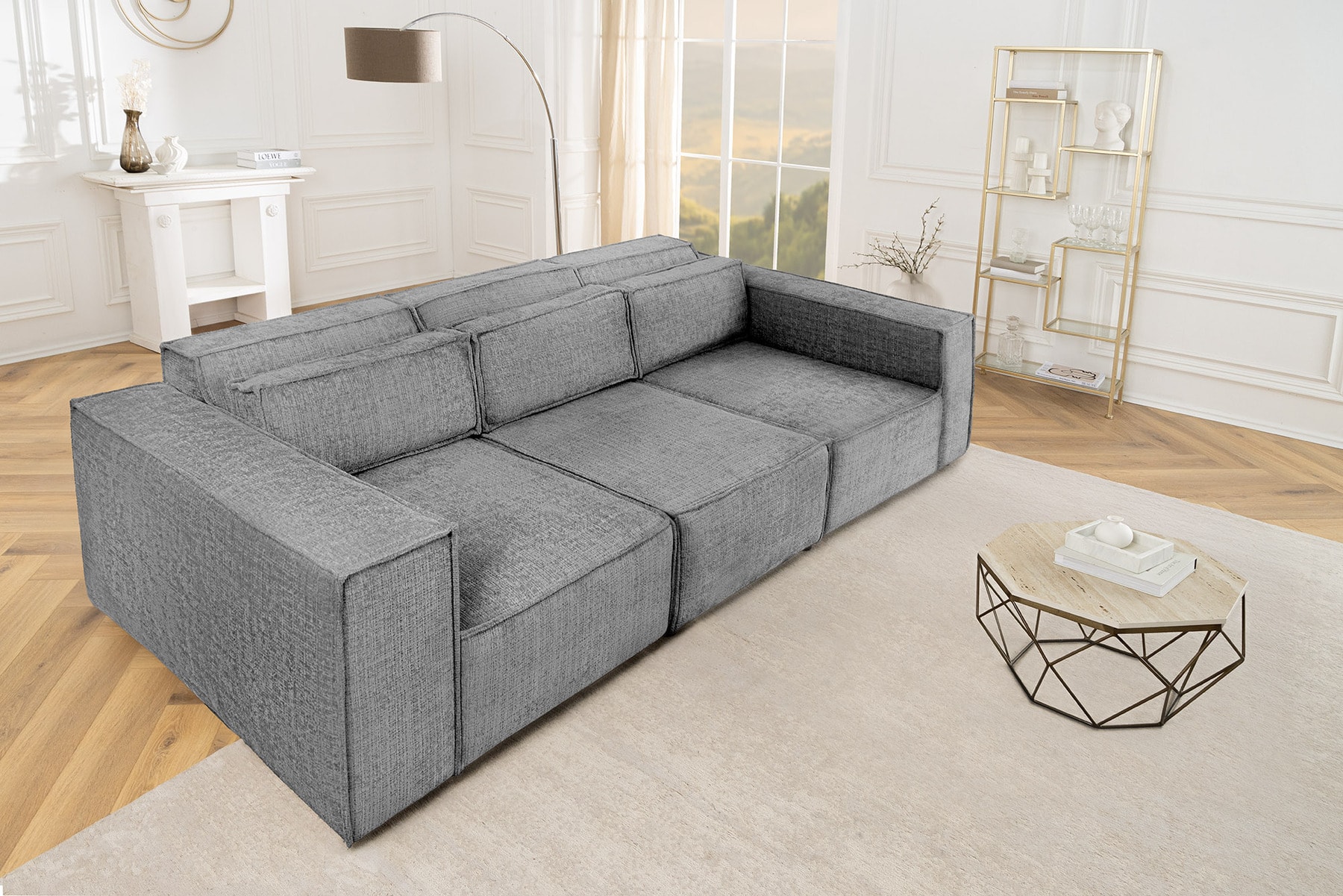 Design 3-Sitzer Sofa BOSSA NOVA 260cm grau Chenille XXL-Couch