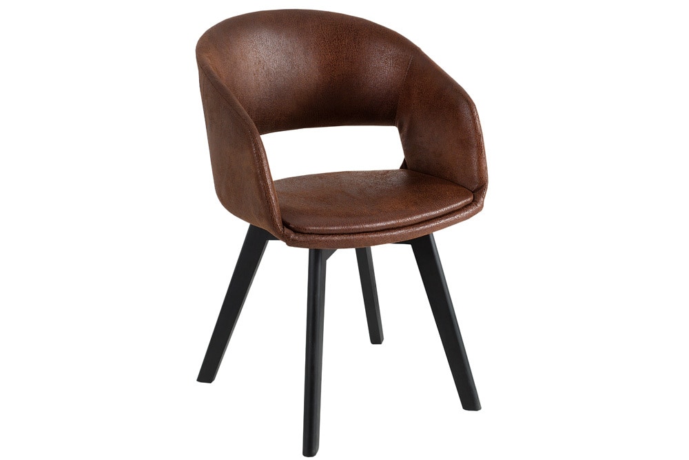 Design Stuhl NORDIC STAR antik braun Microfaser Massivholz schwarz mit Armlehne gepolstert