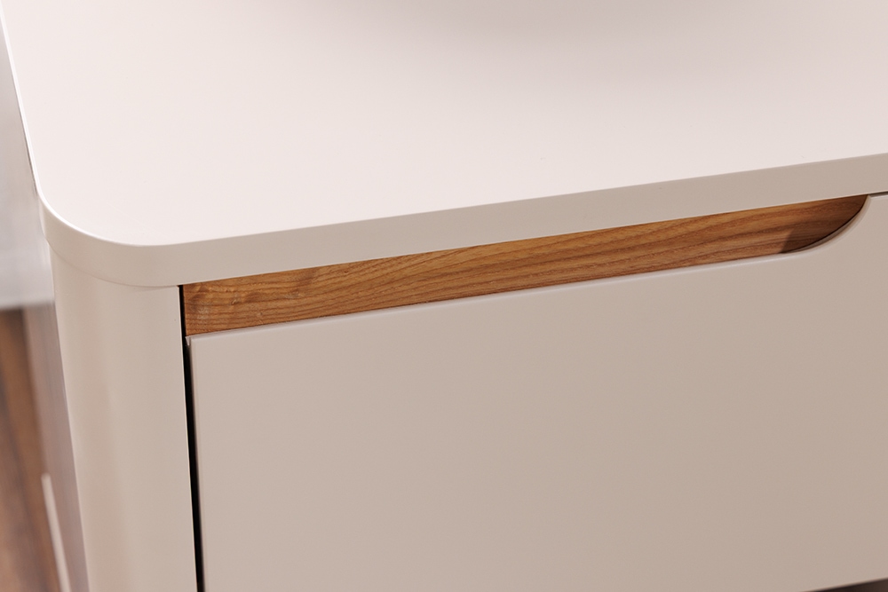 Design Nachtschrank LIV 55cm cashmere weiß mit Schublade und offenem Fach