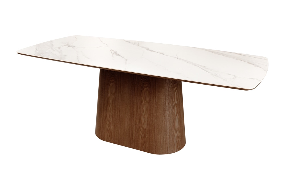 Design Esstisch UNIQUE 200cm weiß Walnuss Keramik Marmor Säulenfuß