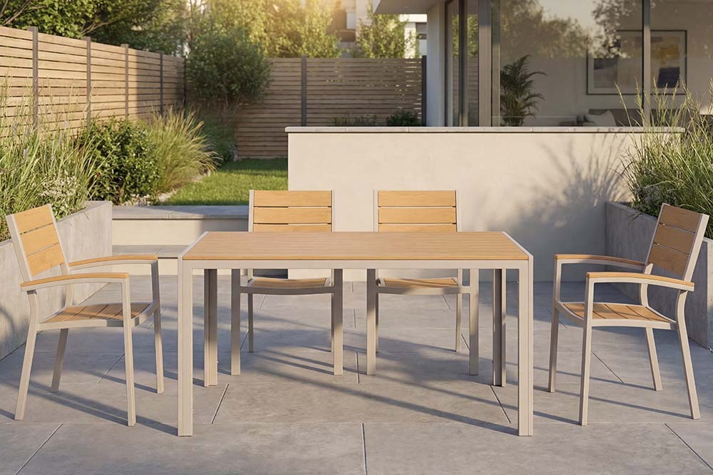 Moderner Gartentisch DESIGNO 150cm natur greige Aluminium wetterfest Outdoor