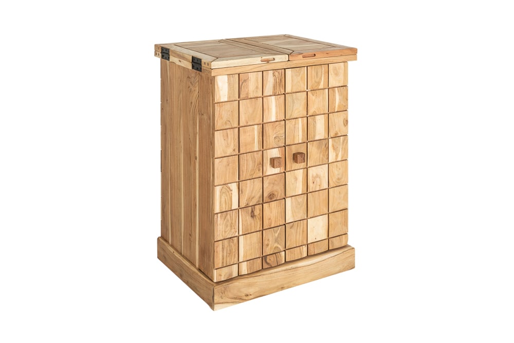 Handgearbeiteter Barschrank MOSAICO 130cm Akazie Massivholz 3D Effekt