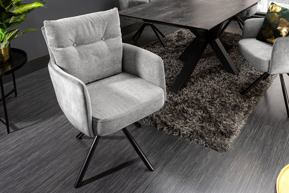 Drehbarer Stuhl BIG GEORGE grau Samt Strukturstoff Armlehnenstuhl Taschenfederkern