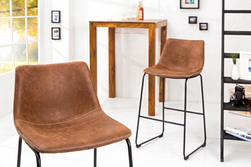 Design Barhocker DJANGO vintage braun Microfaser mit Lehne Eisengestell schwarz Design Barhocker DJANGO vintage braun Microfaser mit Lehne Eisengestell schwarz