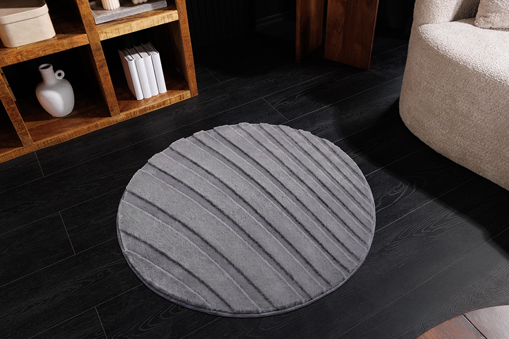 Runder Teppich WAVE 80cm anthrazit 3D strukturierter Kurzflor Indoor Hoch-Tief-Effekt