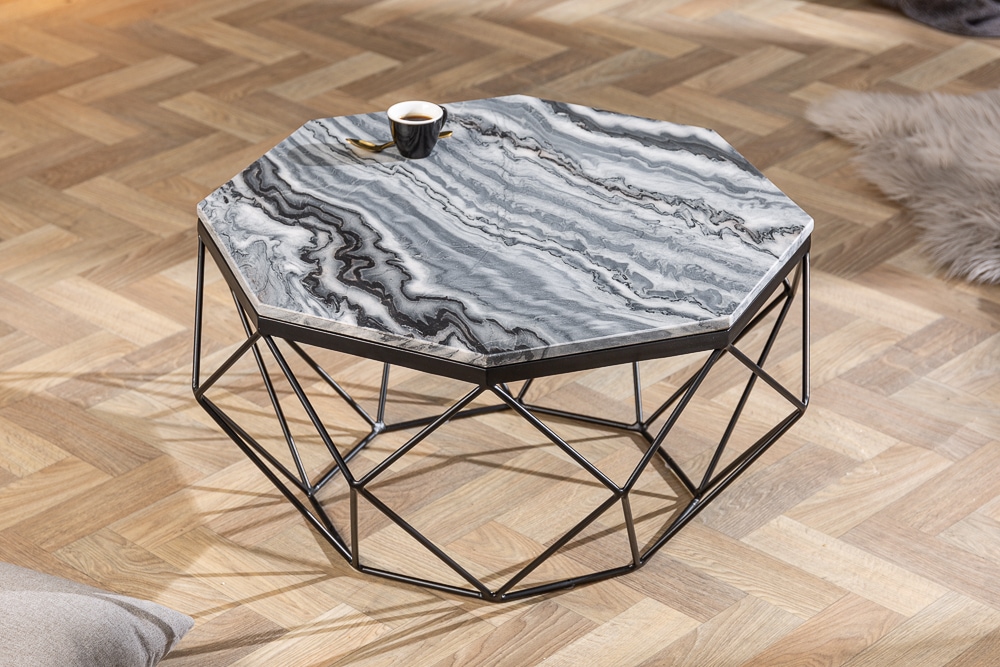 Eleganter Couchtisch DIAMOND 70cm grau schwarz mit Marmorplatte