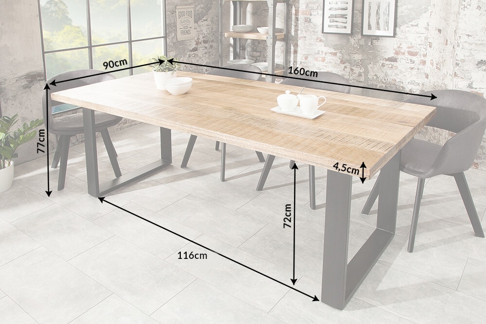 Massiver Esstisch IRON CRAFT 160cm natur Mangoholz Eisen Kufengestell Industrial Design