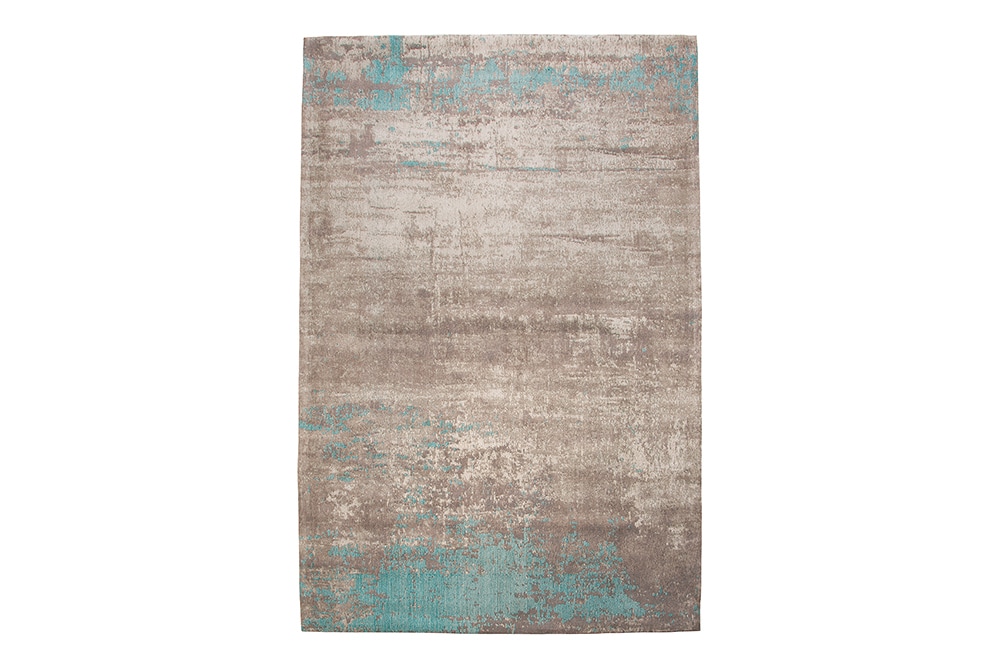 Vintage Baumwoll-Teppich MODERN ART 240x160cm greige türkis verwaschen Used Look