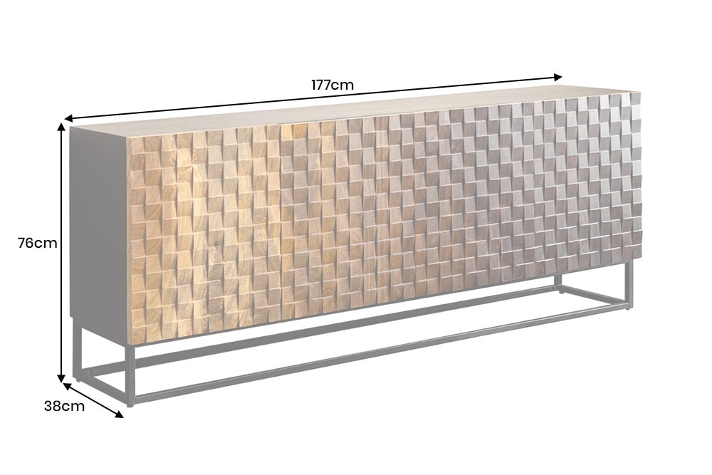 Massives Sideboard SHADES 180cm braun Mangoholz mehrfarbig 3D-Front Metallgestell