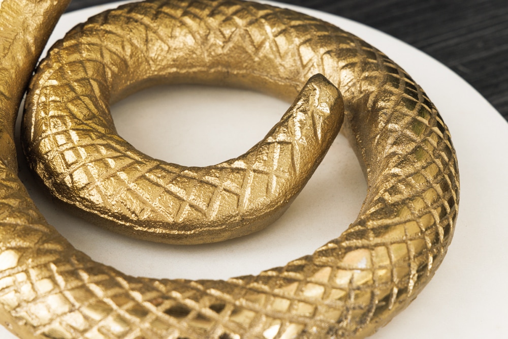 Runder Beistelltisch WILDLIFE COBRA 65cm gold weiß Marmor Schlangen-Skulptur handmade