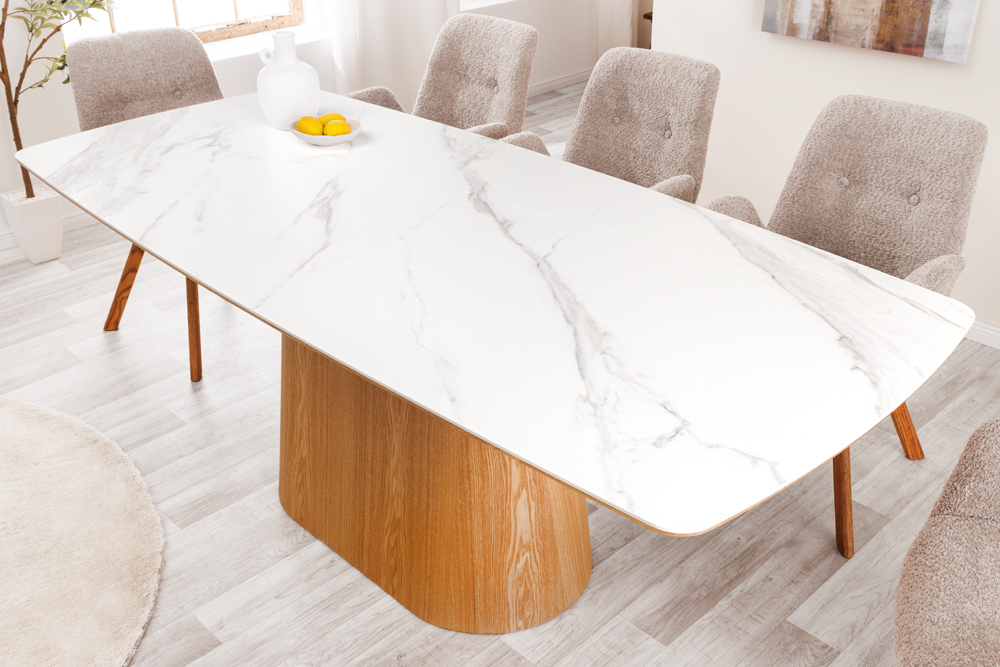 Design Esstisch UNIQUE 200cm weiß Eiche Keramik Marmor Säulenfuß » Jetzt kaufen