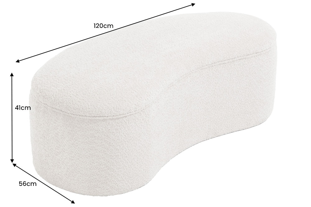 Extravagante Polsterbank ELEMENTAL 120cm champagner beige Feinstrick Bouclé mit Stauraum
