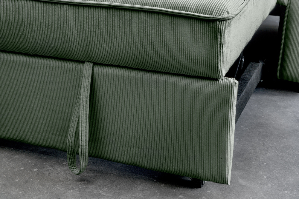 Ausziehbares Schlafsofa SMART 180cm grün Cord 2-Sitzer Couch mit Nosagfederung