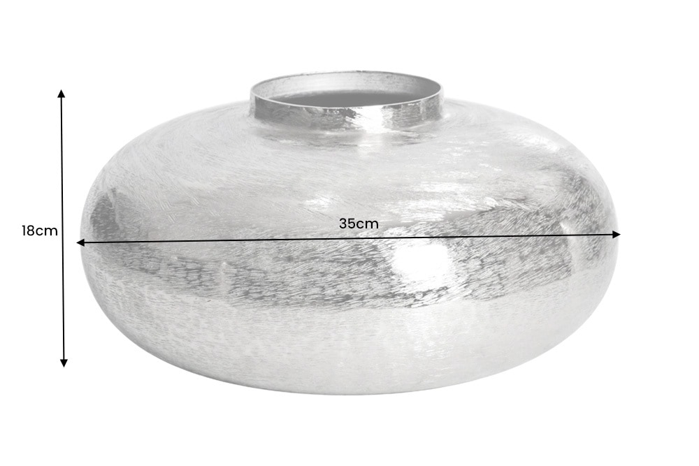 Moderne Deko Vase ABSTRACT ORIENT 35cm silber rund Metall Hammerschlag-Design