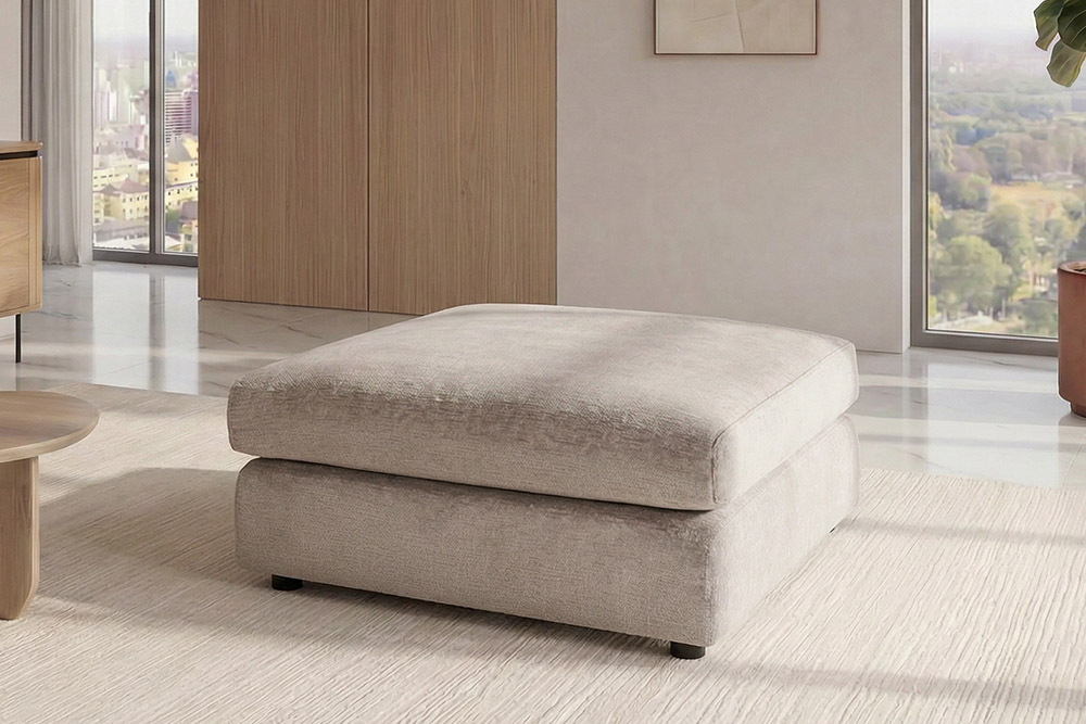 Großer Hocker SOHO 100cm beige Chenillestoff Polsterhocker mit Wellenunterfederung » Jetzt kaufen