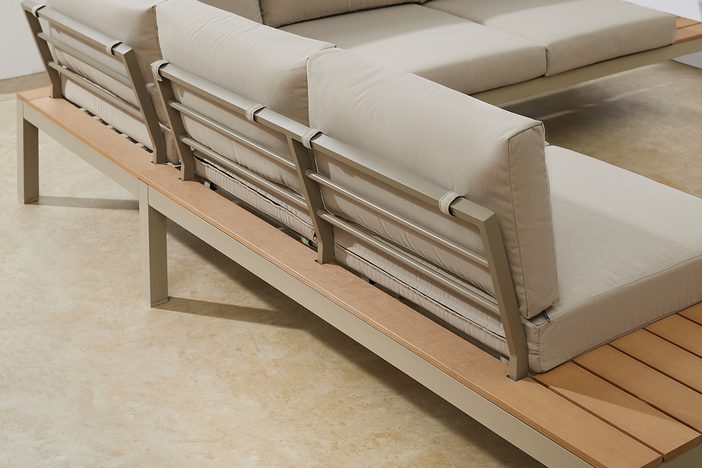 Große Garten Sitzgruppe MIAMI LOUNGE 240cm champagner greige Aluminium wetterfest Outdoor inkl. Kissen