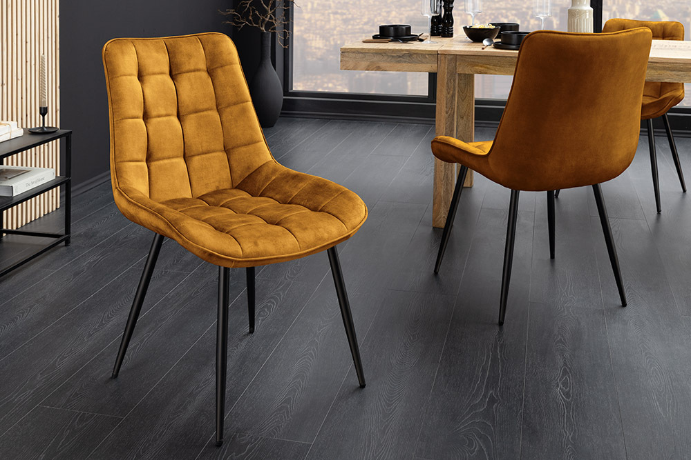 Design Stuhl ROADSTAR senfgelb Samt schwarze Metallbeine Design Stuhl ROADSTAR senfgelb Samt schwarze Metallbeine