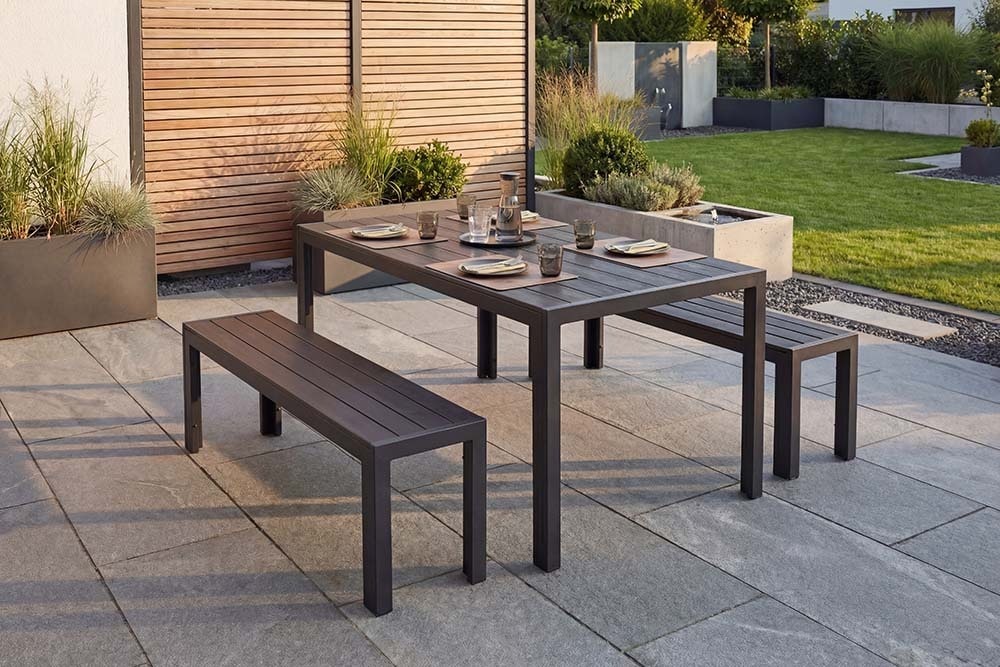 Moderner Gartentisch DESIGNO 150cm anthrazit schwarz Aluminium wetterfest Outdoor Esstisch