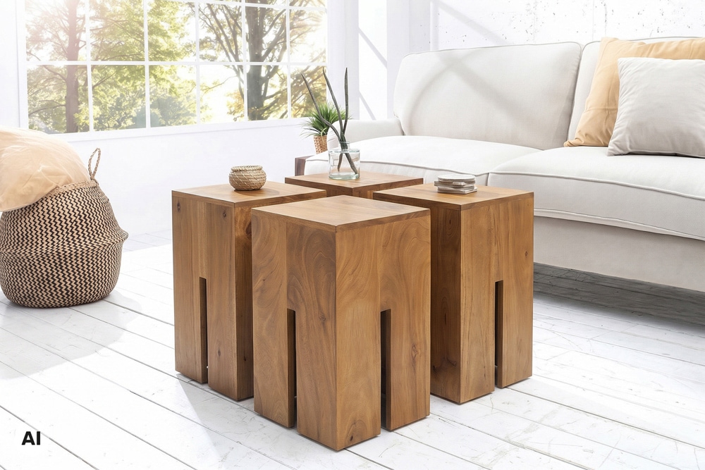 Design Beistelltisch CASTLE 45cm braun honey finish massives Mangoholz handmade