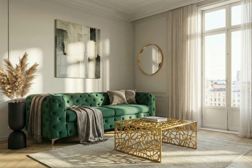 Handgearbeiteter Couchtisch ABSTRACT 60cm Alu gold im Gap Design