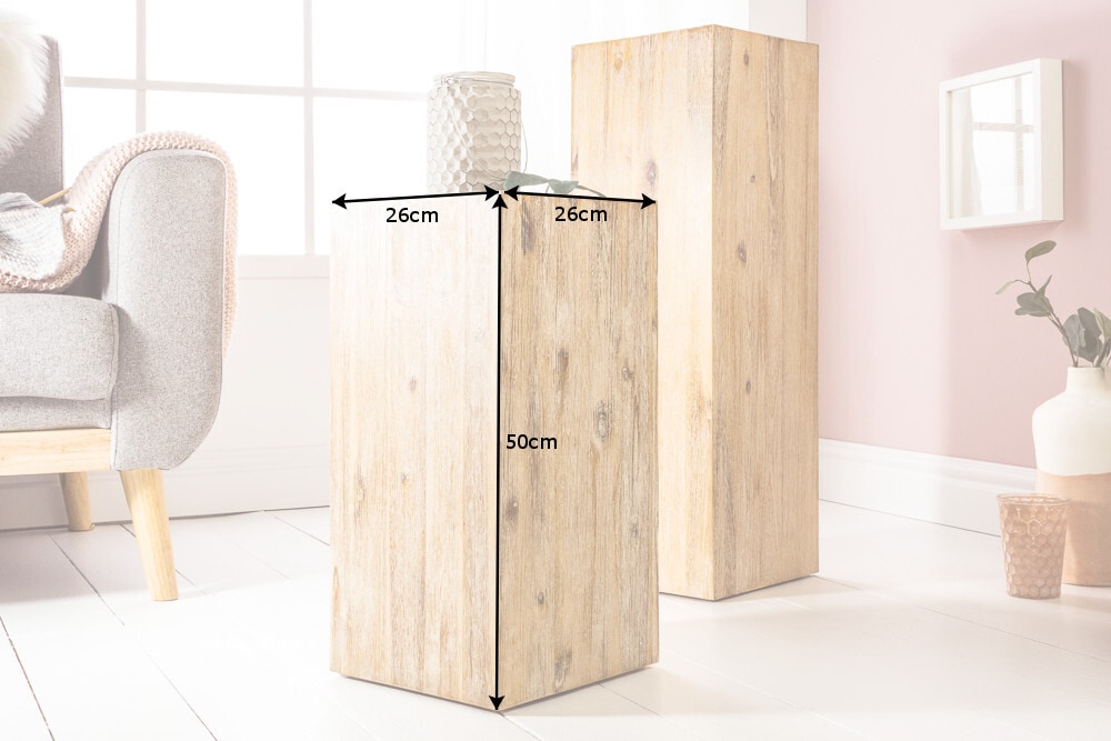 Massivholz Dekosäule COLUMNA 50cm Akazie teak-grau gekälkt Beistelltisch