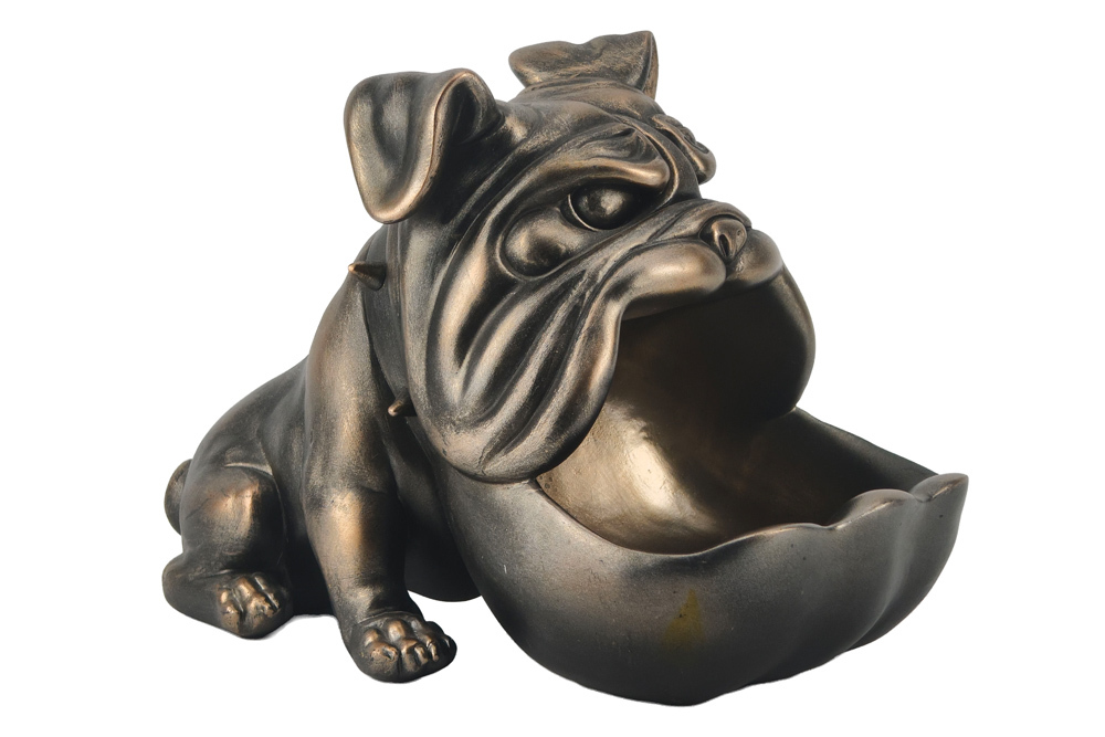 Deko-Figur BULLDOG 30cm bronze mit Ablagefach handmade