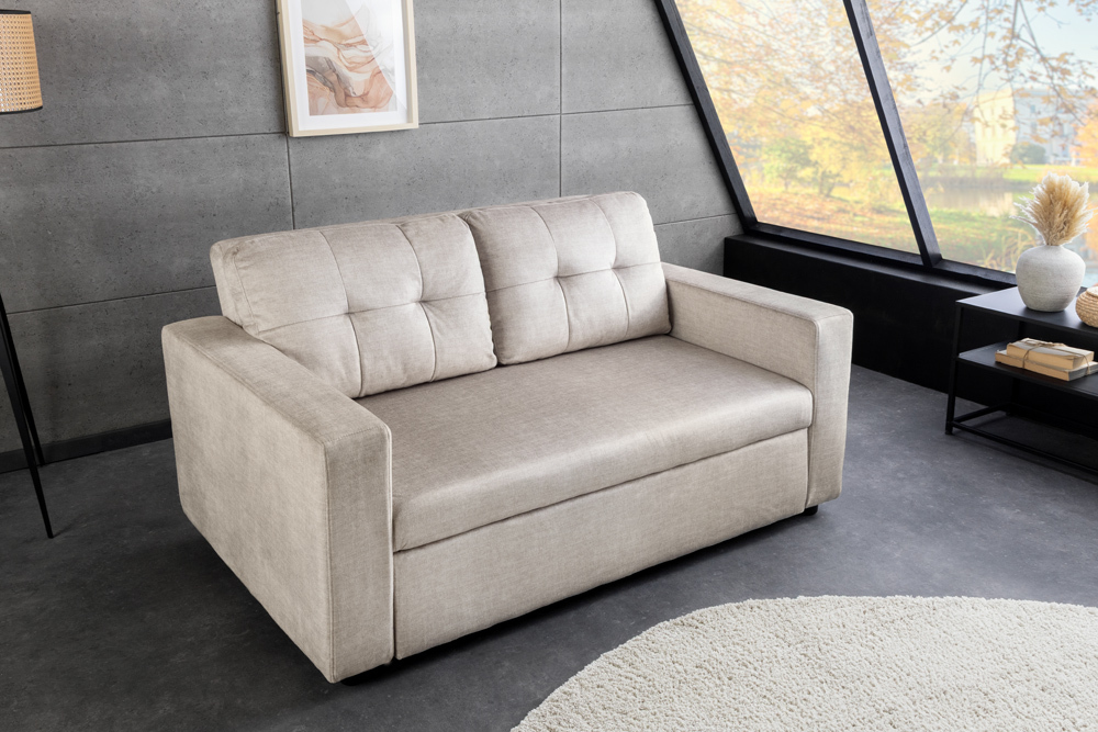 Sofa mit Schlaffunktion SMART 140cm champagner beige hochwertiger Vogue Seiden Samtstoff