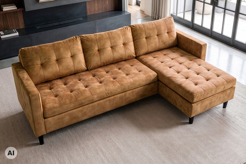 Ecksofa STOCKHOLM 220cm senfgelb Samtstoff Federkern 3-Sitzer-Sofa