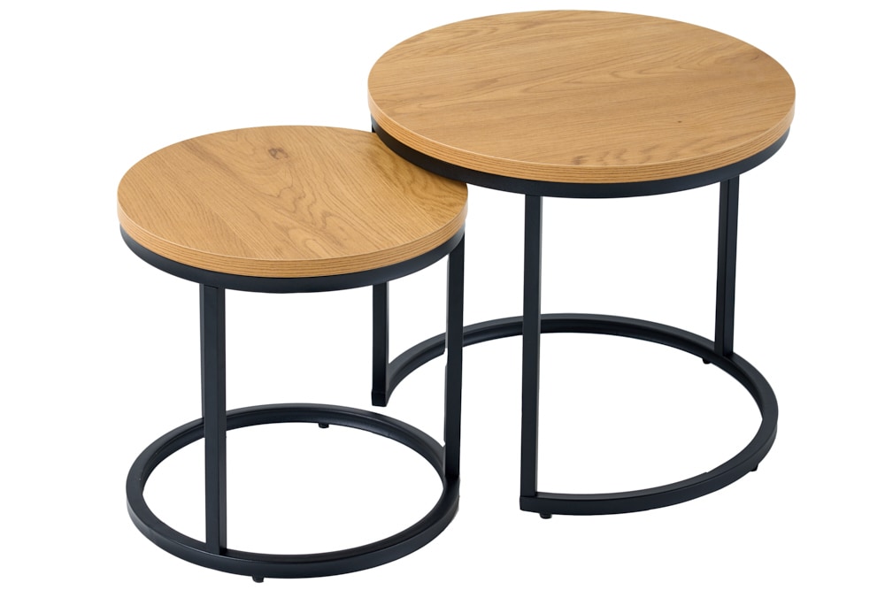 Runde Beistelltische 2er Set ELEGANCE 45cm natur Wildeiche-Design Holz schwarzes Metallgestell